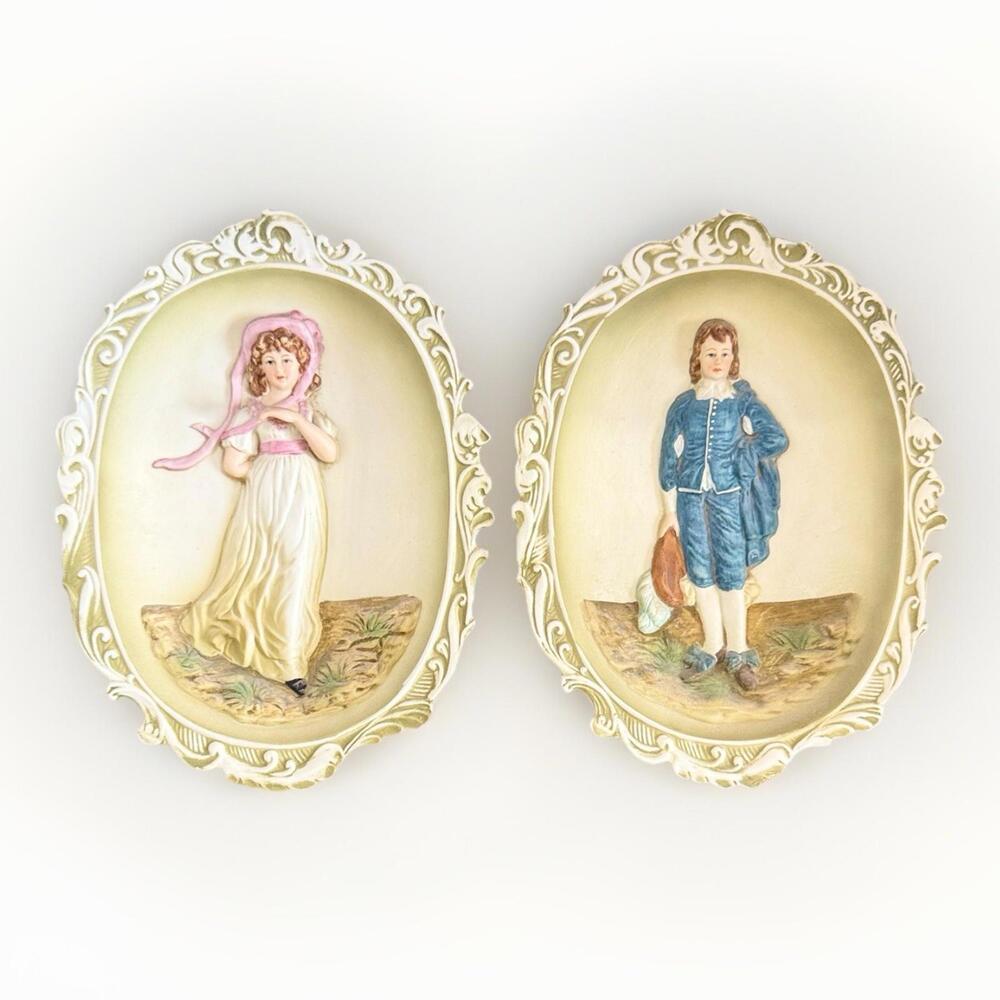 Vintage Wall Art Lefton Bisque Hand Painted Japan 1970s Set Of 2